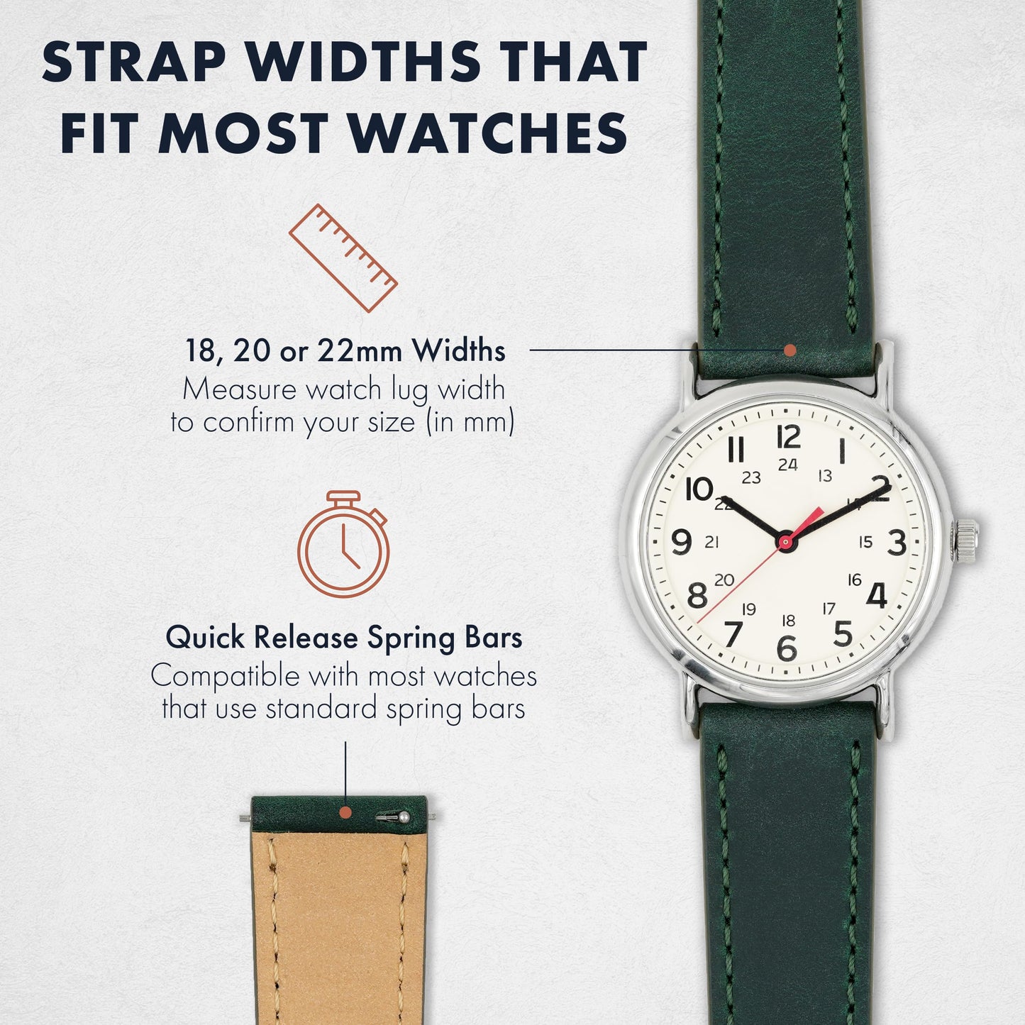 Benchmark 20mm Green Leather Watch Band - Quick Release Crazy Horse Leather Watch Strap - 20mm Leather Watch Band (20mm, Green)