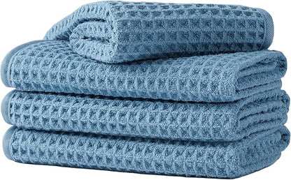 Microfiber Waffle Face Towels, 4 Pieces, Fast Drying, Lint Free 430 GSM