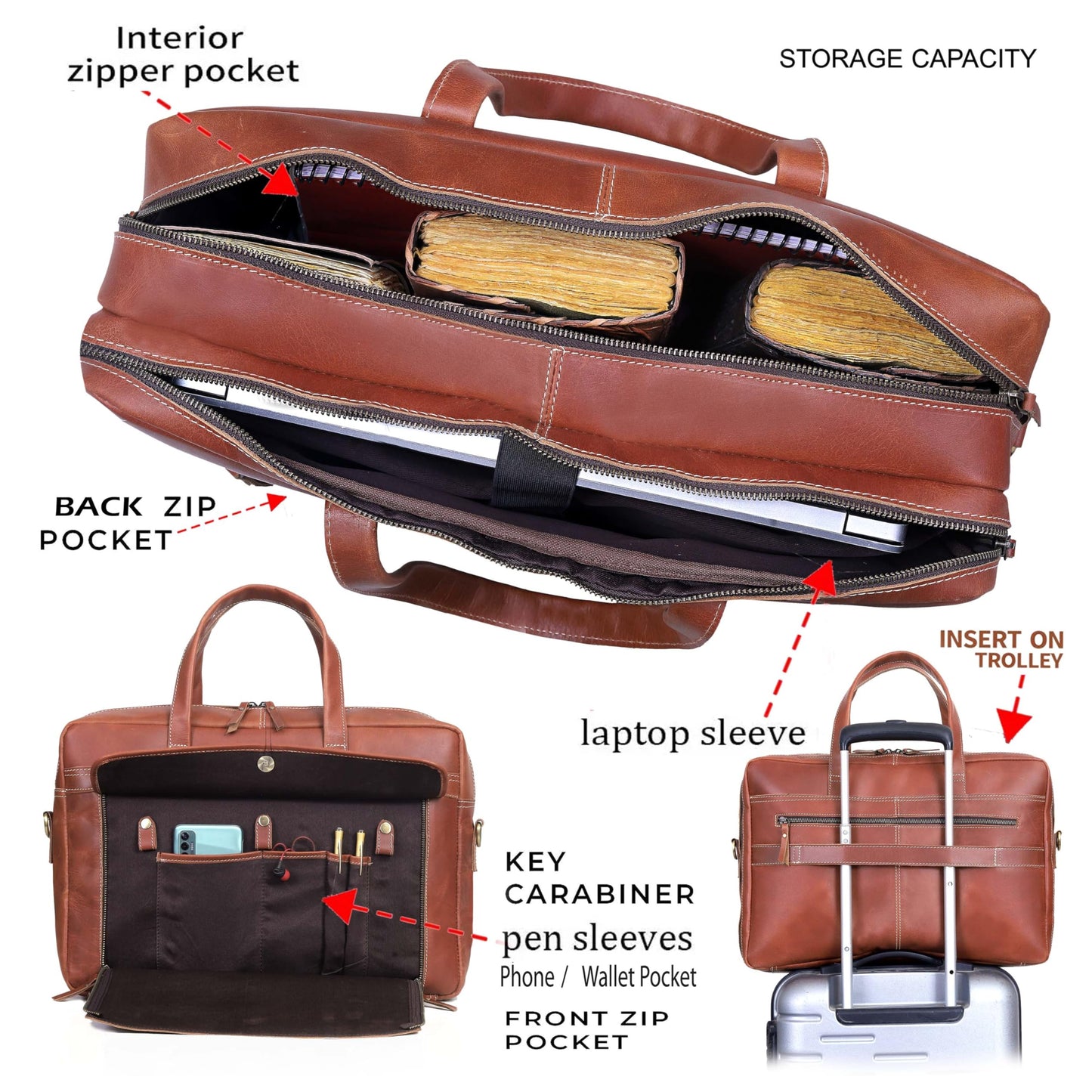 18 Inch Full Grain italian Leather Briefcase for Men, Top Choice Gifts, Handcrafted Laptop Bag (TAN) (18 inch)