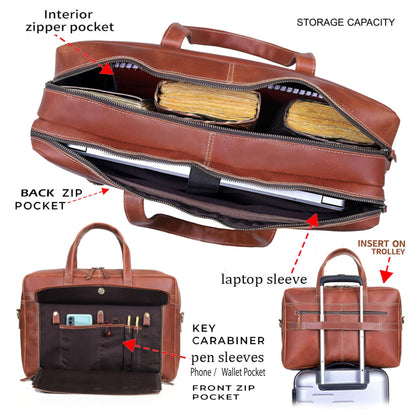 HLC 18 Inch Full Grain Leather Briefcase messenger shoulder bags for men and women (tan, 16 inch)