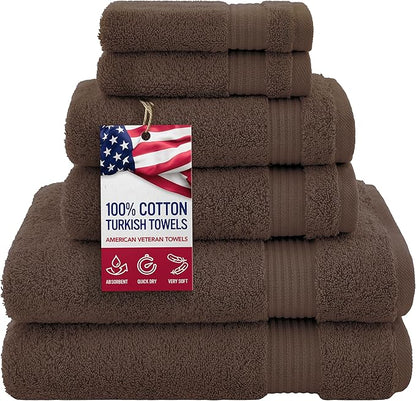 American Veteran Towel, 100% Cotton Turkish 6 Piece Towel Set, Luxury Towels