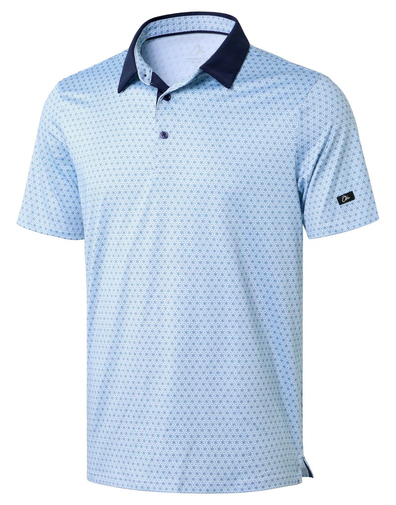 Obla Mens Golf Polo Shirts Short Sleeve Dry Fit Performance Moisture Wicking Casual Print Collared Golf Shirts for Men(Blue Flower_XXXL)