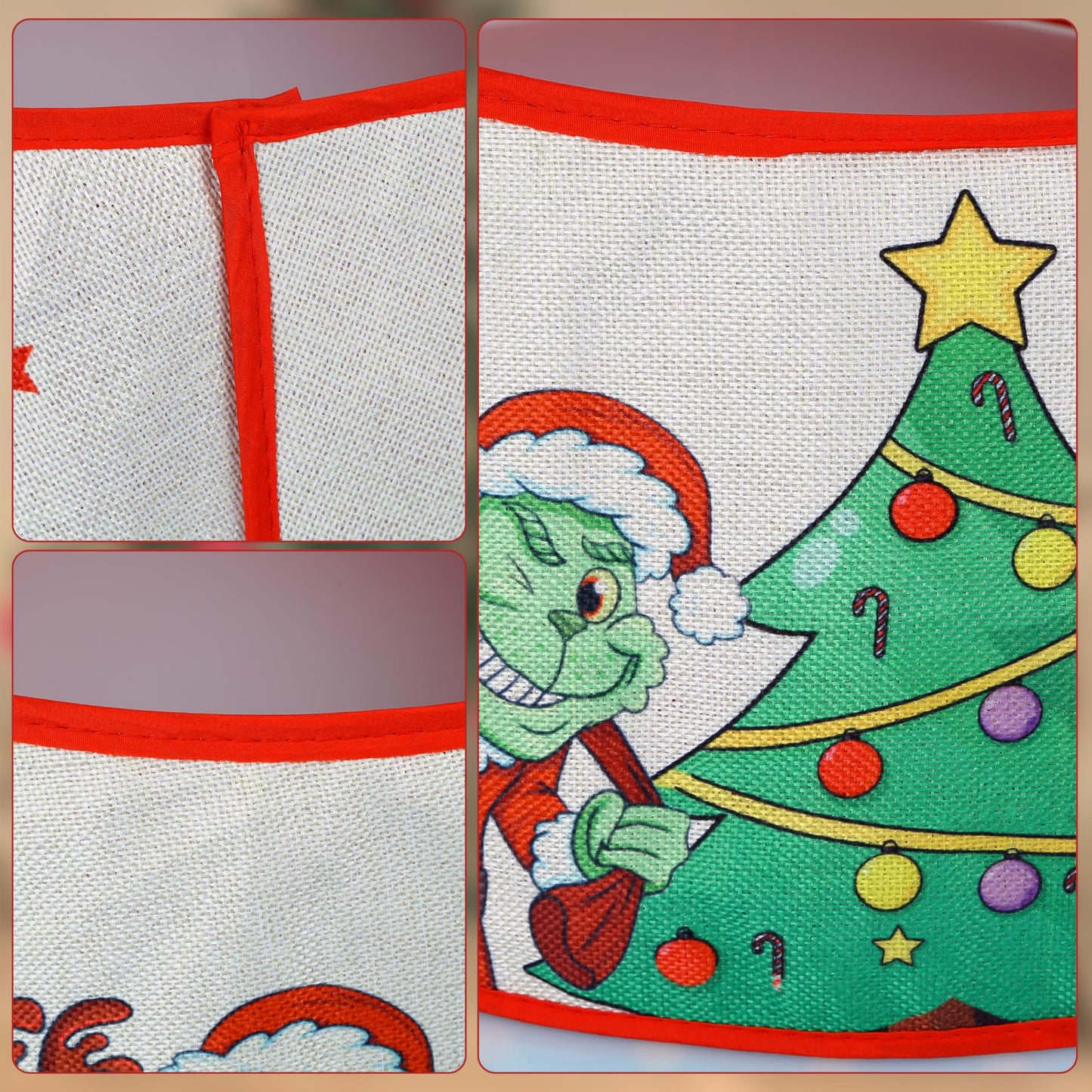 Christmas Tree Collar, 24" Christmas Tree Base Cover with Classic Pattern, Xmas Tree Decorations for Home Indoor, Linen (White)
