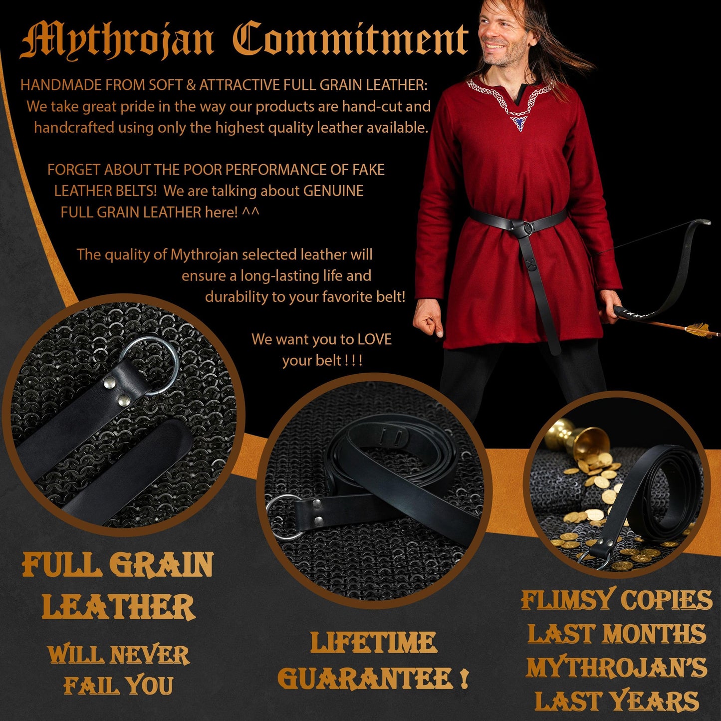 Mythrojan O-Ring Medieval Leather Viking Belt: LARP SCA Warrior Gothic Renaissance