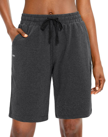 Viodia Women's Bermuda 9" Long Shorts with Pockets Cotton Sweat Lounge Shorts for Women Jersey Athletic Knee Length Shorts for Summer Black camo S