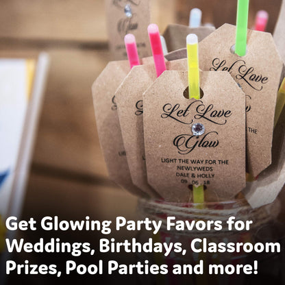 PartySticks Glow Sticks Party Supplies 100pk - 8 Inch Glow in the Dark Light Up Sticks Party Favors, Glow Decorations, Neon Party Glow Necklaces and Glow Bracelets with Connectors