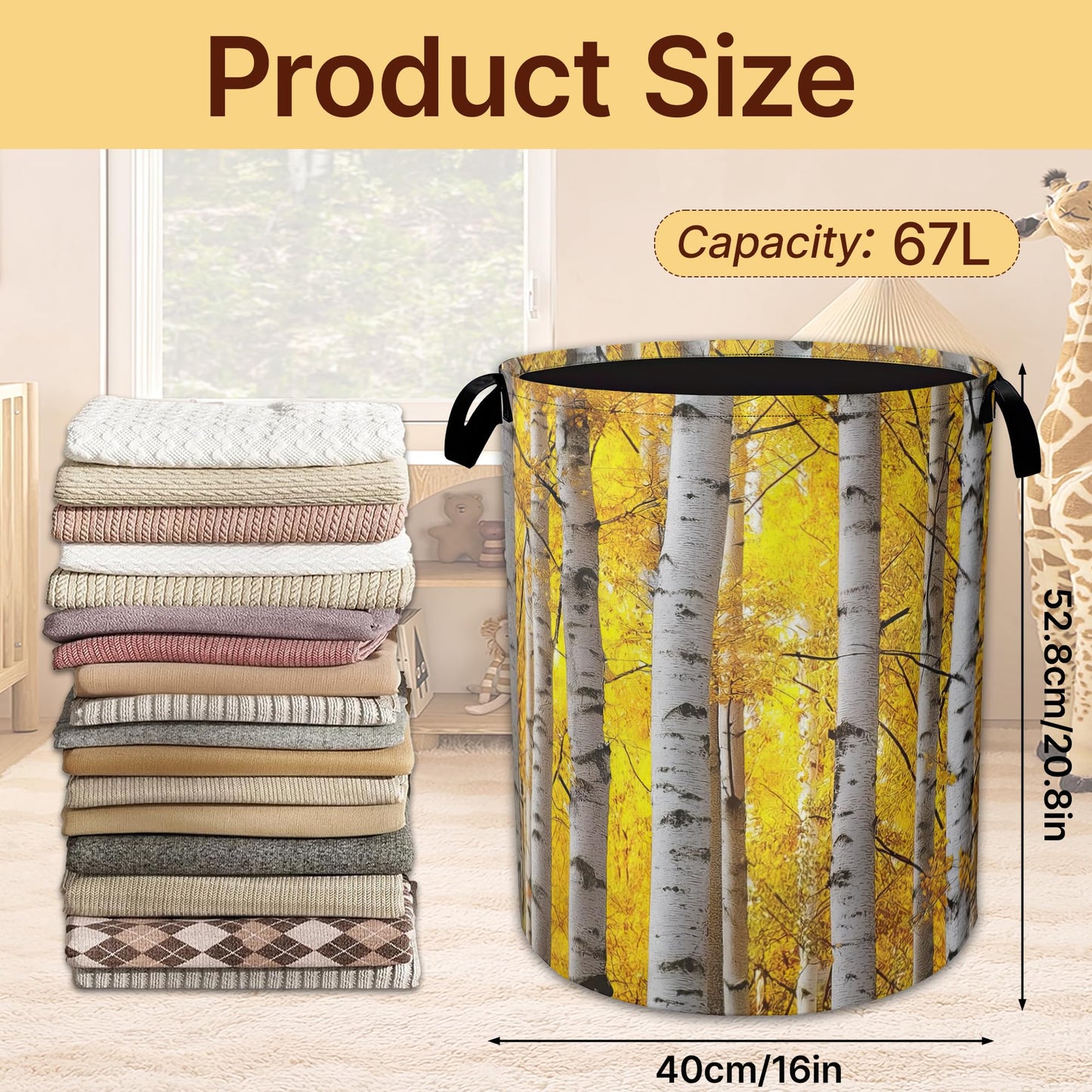 Laundry Hamper Foldable with Handles,Aspen Tree Leaves Oxford Cloth Basket,Large Capacity Storage Organizer for Bedroom Bathroom Dorm Room