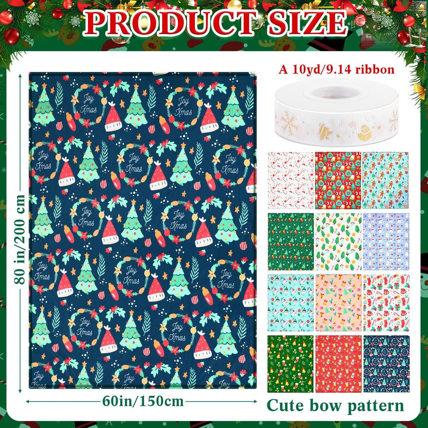 Windkream 12 Pcs Christmas Throw Blankets with Ribbon Xmas Fleece Blankets Gingerbread Snowman Lightweight Soft Warm Plush Couch Throw for Living Room Home Decor(60 x 80 Inch)