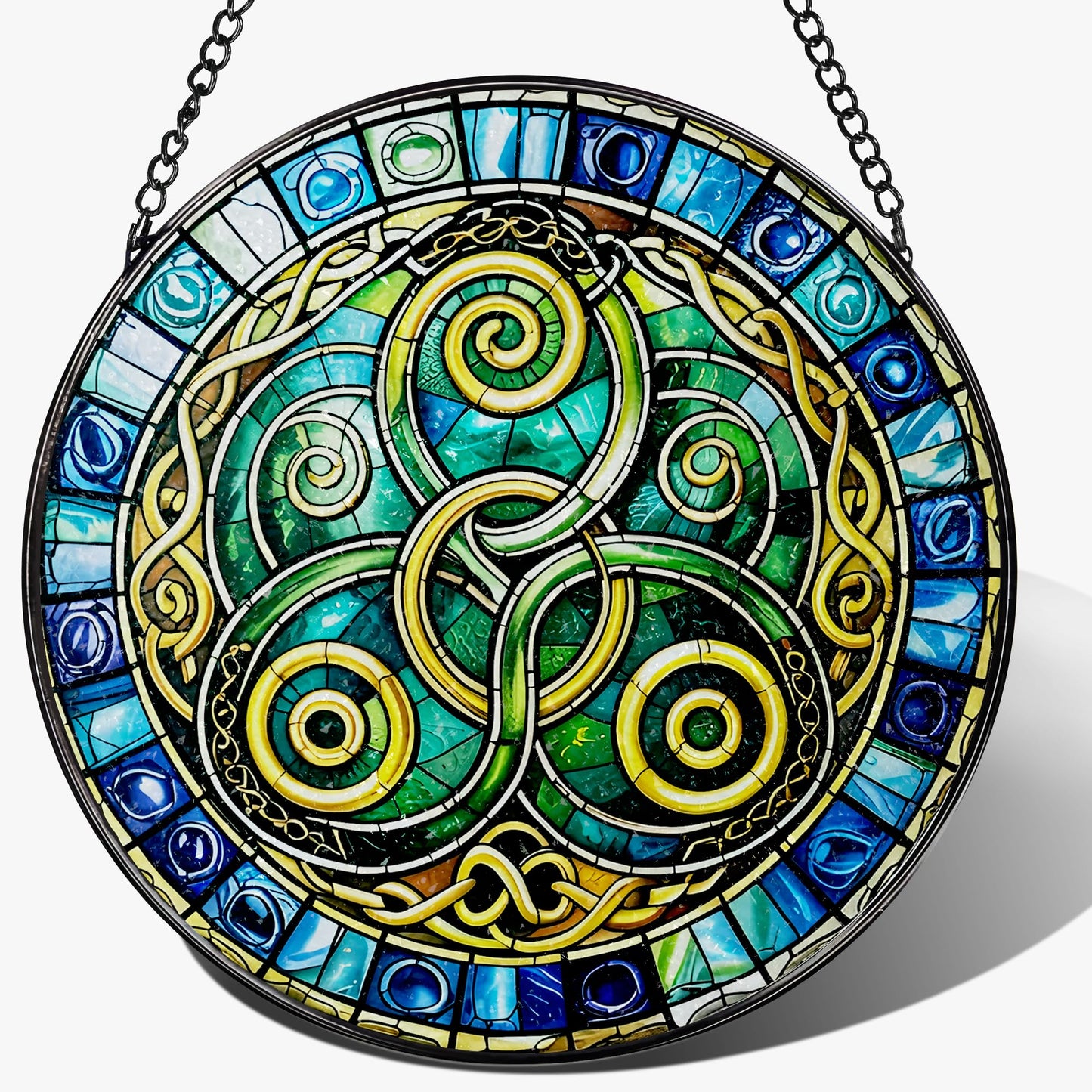 8-Inch Celtic Knot Stained Glass Suncatcher & Ornament – Stained Glass Window Hanging & Decor, Sun Catchers for Windows Indoor, Gift for Women, Gift for Christmas, Housewarming Gifts, Irish Gifts
