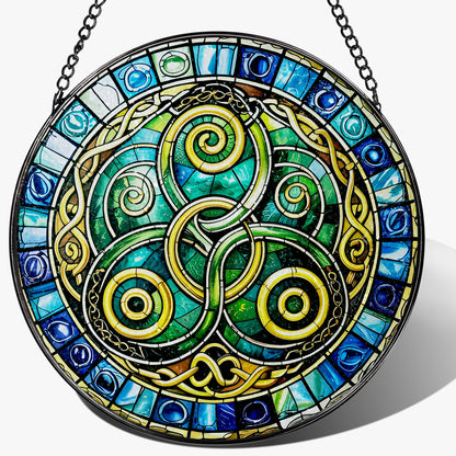 8-Inch Celtic Knot Stained Glass Suncatcher & Ornament – Stained Glass Window Hanging & Decor, Sun Catchers for Windows Indoor, Gift for Women, Gift for Christmas, Housewarming Gifts, Irish Gifts