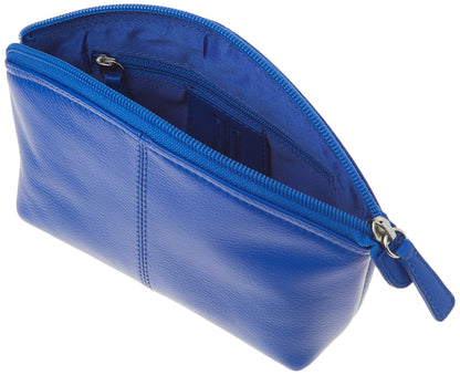 ili New York Genuine Leather Cosmetic Pouch - RFID Blocking Leather Travel Organizer Bag with Top Zip Closure and Interior Zip Pocket, Compact Lightweight Make Up Bags, Cobalt