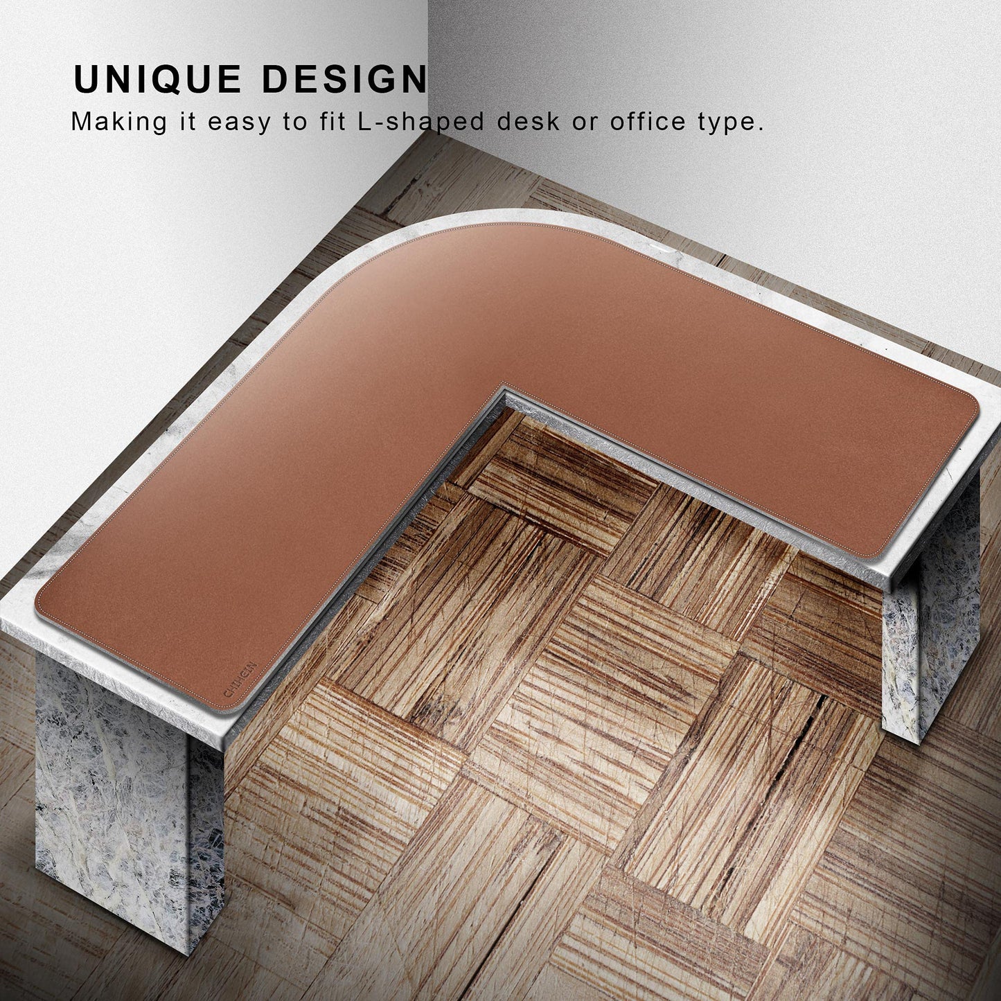 Chihein L-Shaped Desk Pad, Corner Desk Mat (49.2”+ 49.2”) x 15.7”, Computer Office Mouse pad Writing Table Pad for Home Office - Brown/Gray