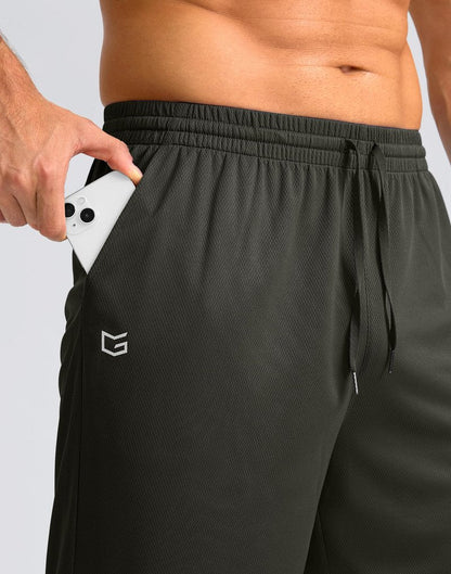 G Gradual Men's Athletic Shorts with Pockets 9" / 11" Long Basketball Shorts Lightweight Quick Dry Gym Workout Shorts for Men(Olive,4XL)