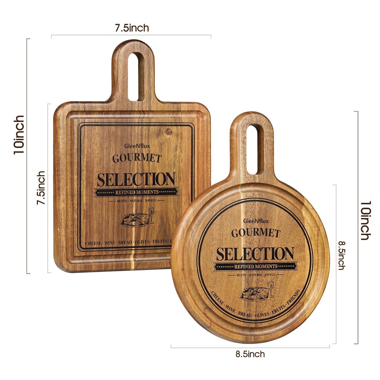 GleeNflux Mini Charcuterie Board Set with Handle, 2-Piece Small Acacia Wood Serving Tray & Wooden Cutting Board for Cheese, Fruit, Appetizers & Entertaining Gift
