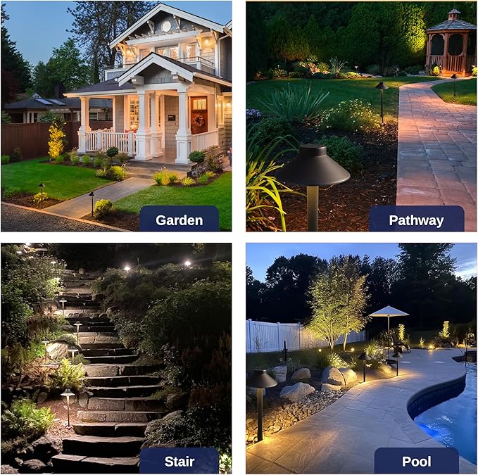 Gardenreet Solid Cast Brass Pathway Light - 12v Landscape Pathlights Outdoor Waterproof, Electric Path Lights Wired, Hat Shape Antique Bronze for Garden Decorations G4 Bulb Not Included (12 Pack)