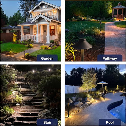 Gardenreet Solid Cast Brass Pathway Light - 12v Landscape Pathlights Outdoor Waterproof, Electric Path Lights Wired, Hat Shape Antique Bronze for Garden Decorations G4 Bulb Not Included (12 Pack)