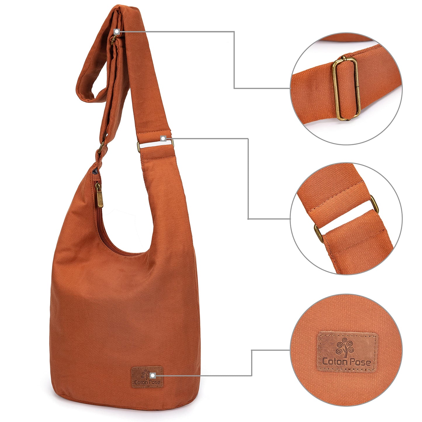 Hippie Crossbody Bag Top Zip Large Size Canvas Sling Bag Jacquard cloth Handmade Bags (Orange)