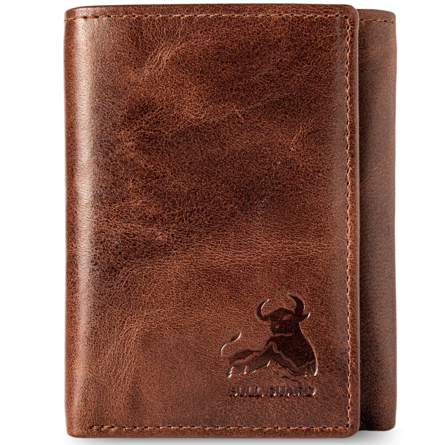 BULL GUARD Best Leather Men's RFID Trifold Wallet With ID Great Outdoor Wallet Durable Top Grain Leather Forest Brown, Double Cash Comparment with Secret Pocket, Compact & Secure Design, In Gift Box