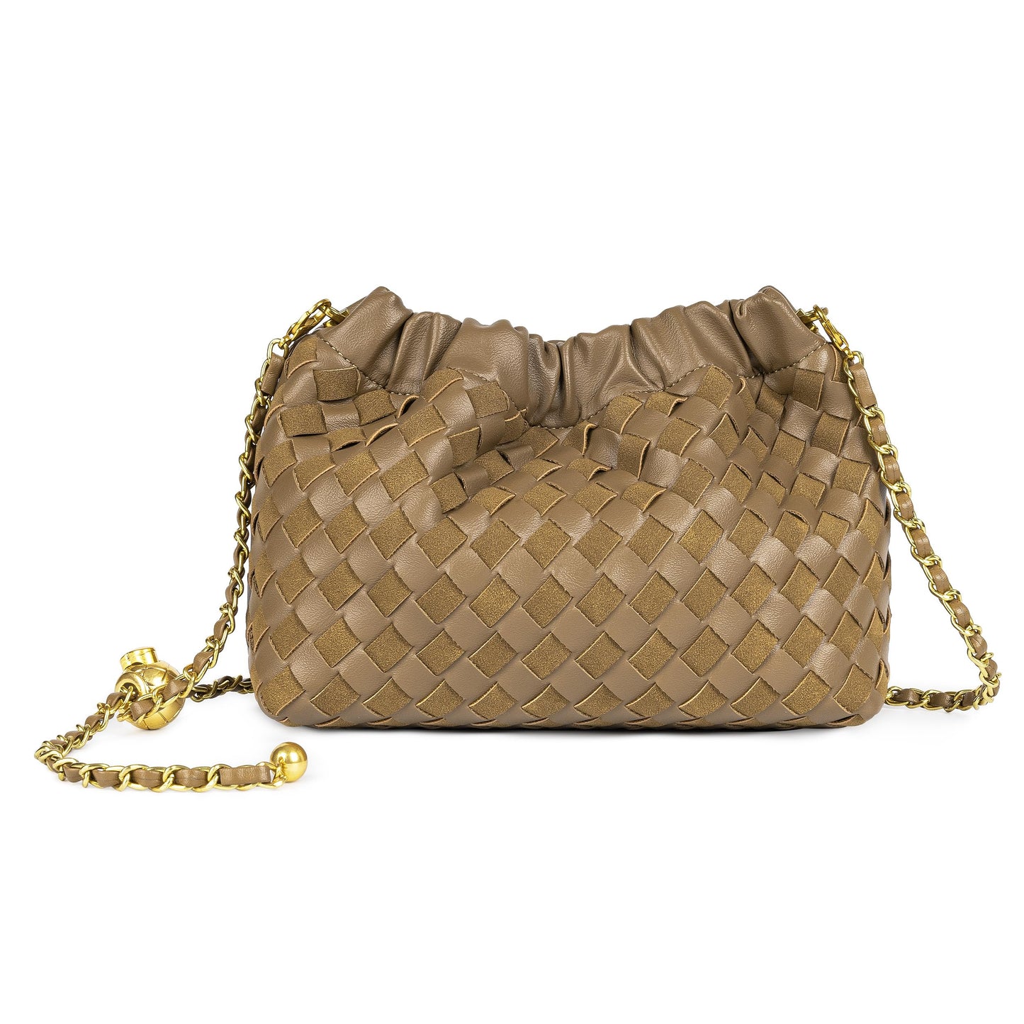 Joryin Woven Women's Crossbody Bag & Evening Purse, Trendy Dumpling Clutch & Hobo Cloud Shoulder Bag Trendy Dumpling Clutch Vegan Leather, Acorn