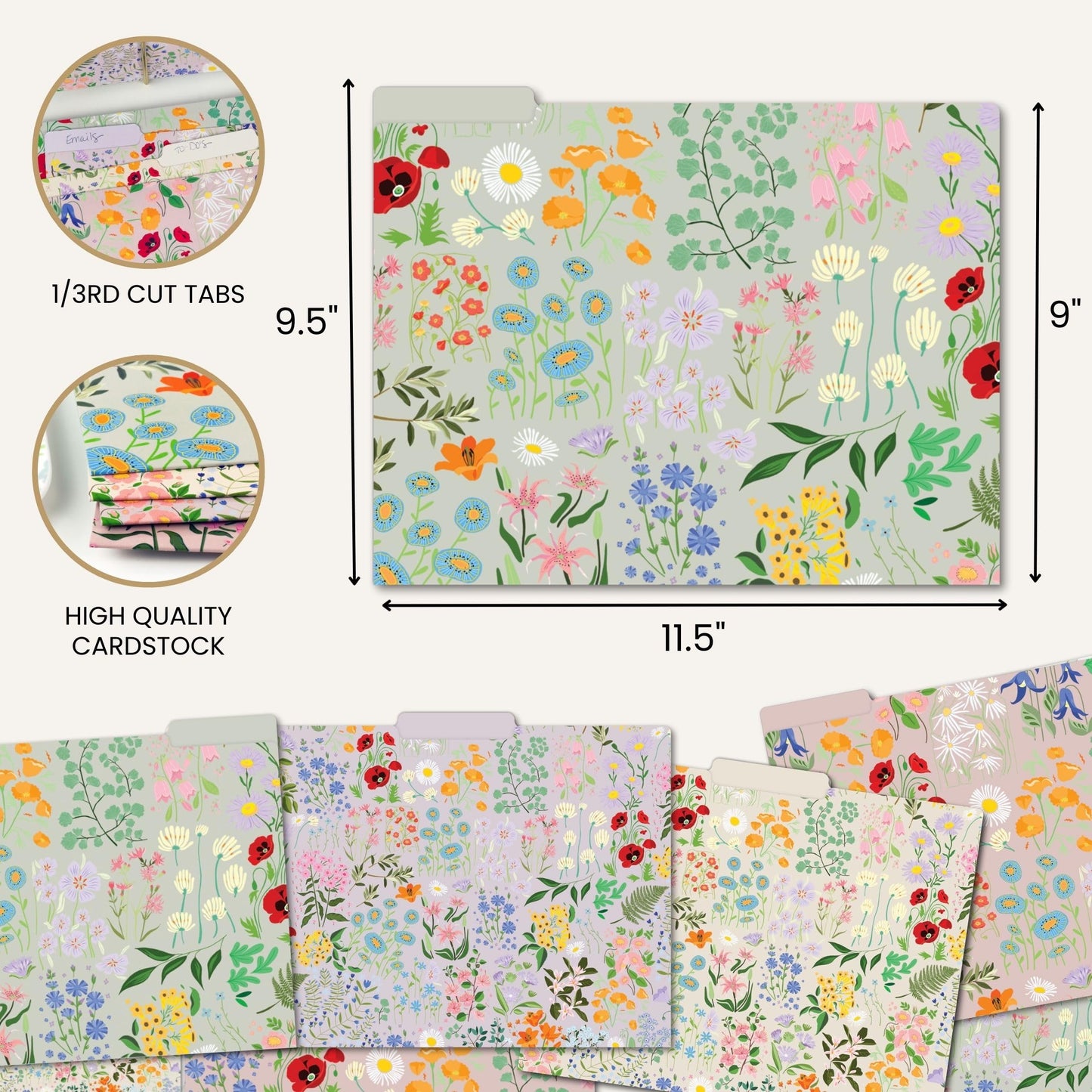 bloom daily planners Decorative File Folders - Set of 12 Letter Size (8.5” x 11”) Organizers, 1/3 Cut Tabs - Aesthetic Floral Folders for School & Office - Garden Party