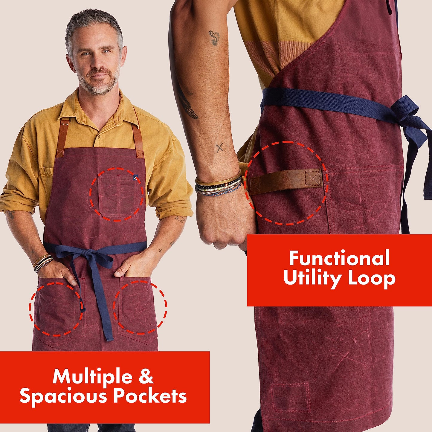 hedley & bennett Waxman Apron - 100% Cotton, Water Resistant, Heavy Duty Waxed Canvas Apron with Pockets & Adjustable Strap for Grilling, Baking, BBQ, Cooking - Professional Chef Apron - Napa Valley