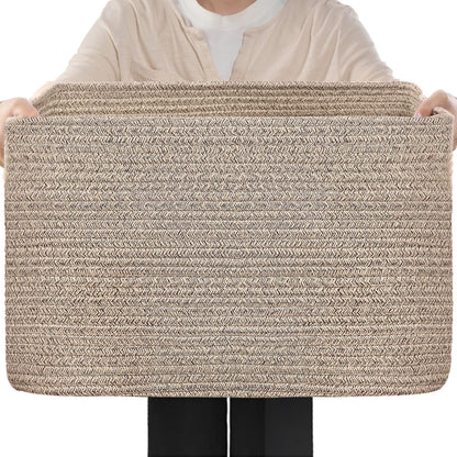 Optish 75L Large Blanket Basket, Woven Rope Storage Basket with Handles for Organizing Clothes and Toys for Bedroom, Bathroom, Nursery, Decorative Storage Bin, 22” x 17” x 11.5”, Brown