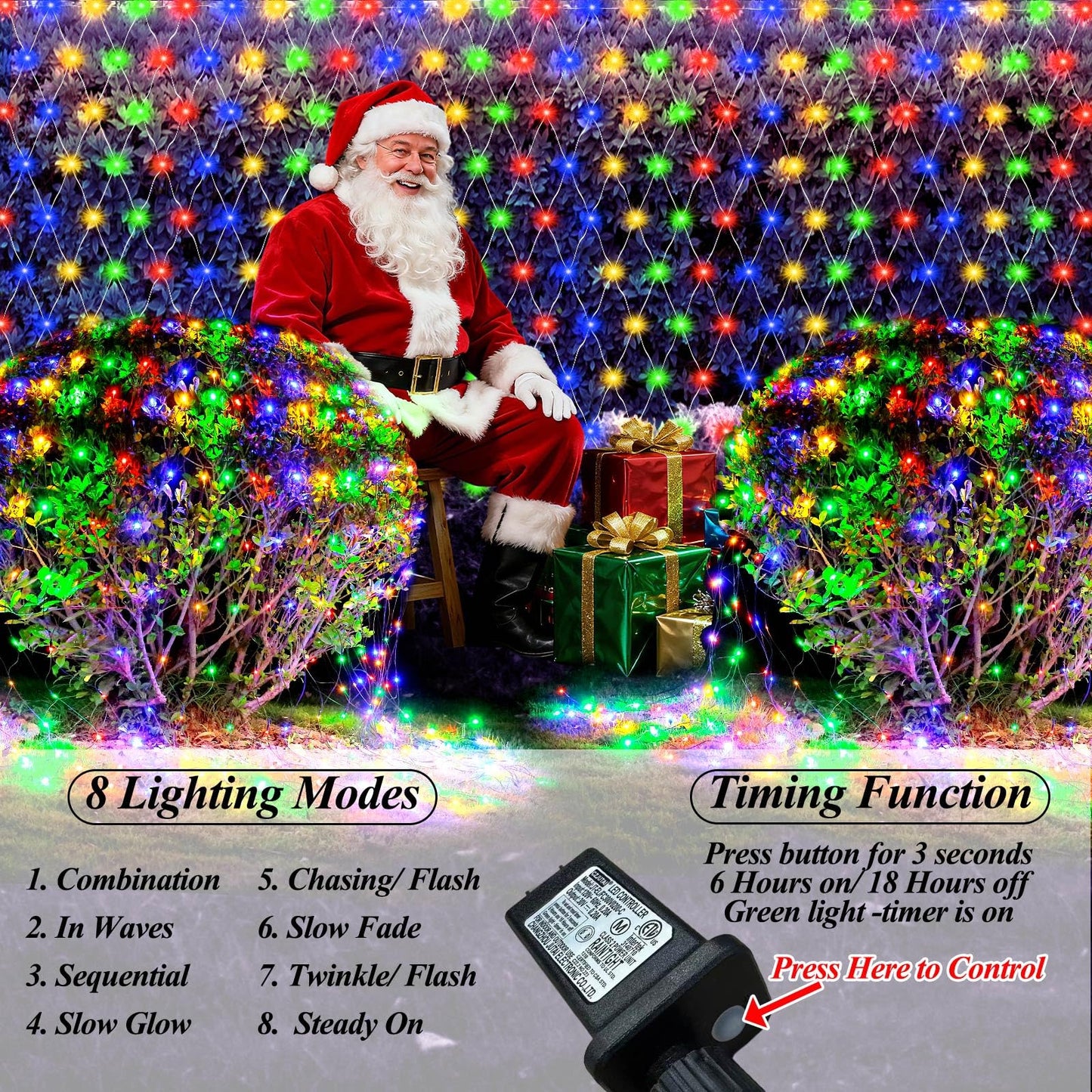 Lovelite 13ft x 13ft Net Lights Outdoor, 400LED Large Gazebo Lights 8 Modes Timer, Waterproof Connectable Christmas Mesh Light Clear Wire for Bushes Patio Pergolas Garden Holiday Party - Mulicolor