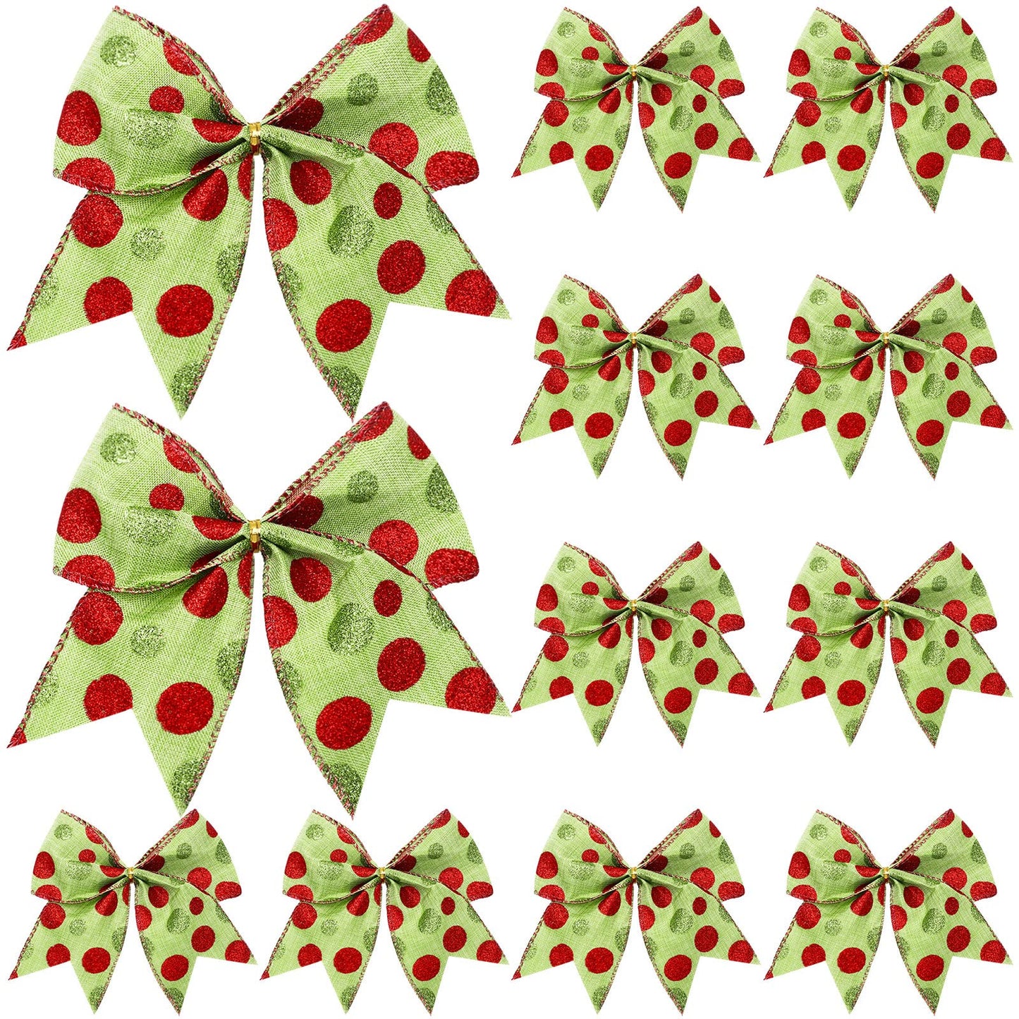 Jetec 12 Pcs Red Green Christmas Bows Decoration 6 Inch Large Christmas Wreaths Bows Xmas Tree Dot Ribbons Ornaments for Garland Wedding Party(Red and Green,Glitter Pattern)