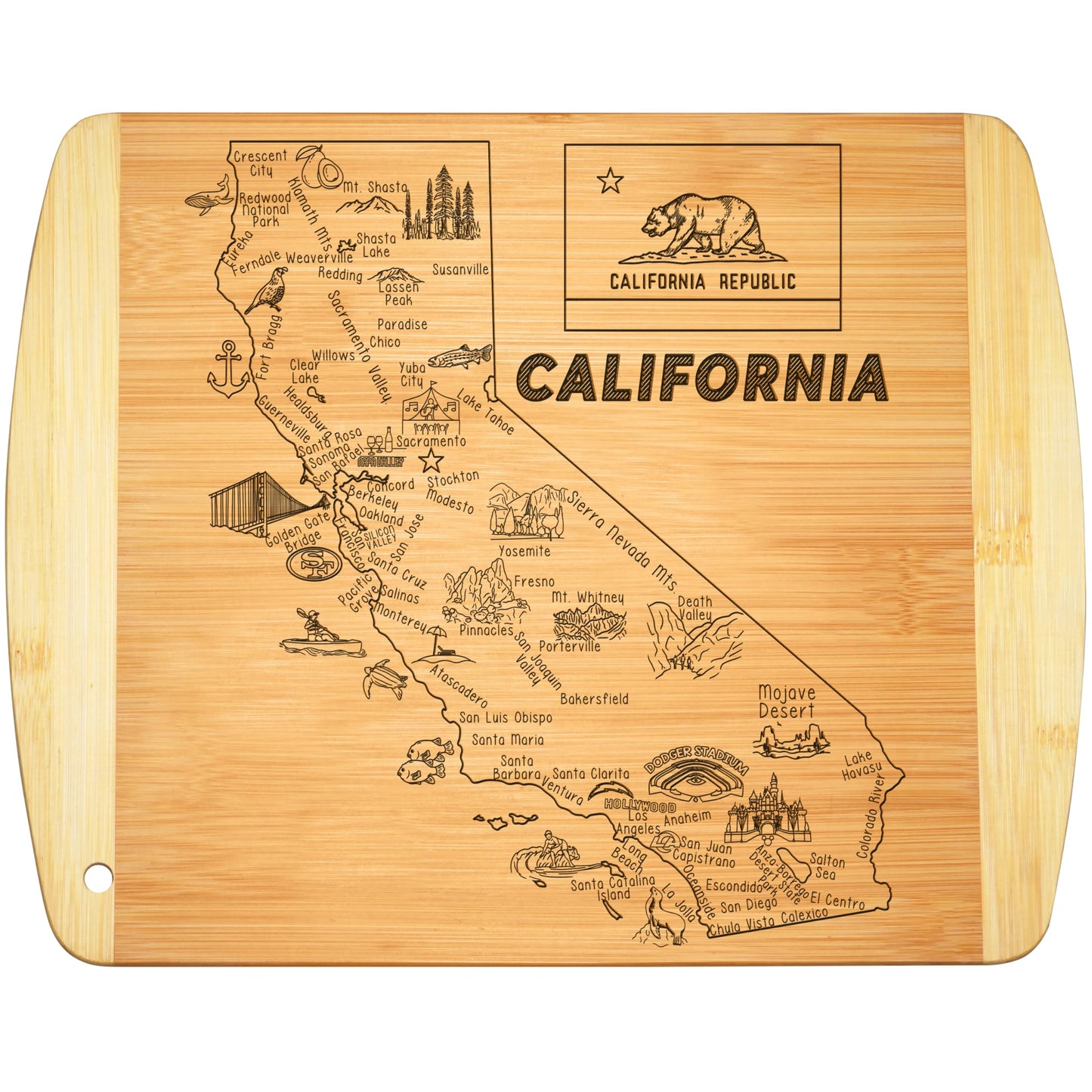 California State Map Cutting Board - Bamboo California Serving Board 11" x 8.5", Small Charcuterie Snack Board, California Housewarming Gift, CA Souvenir Kitchen Decor by Bambüsi