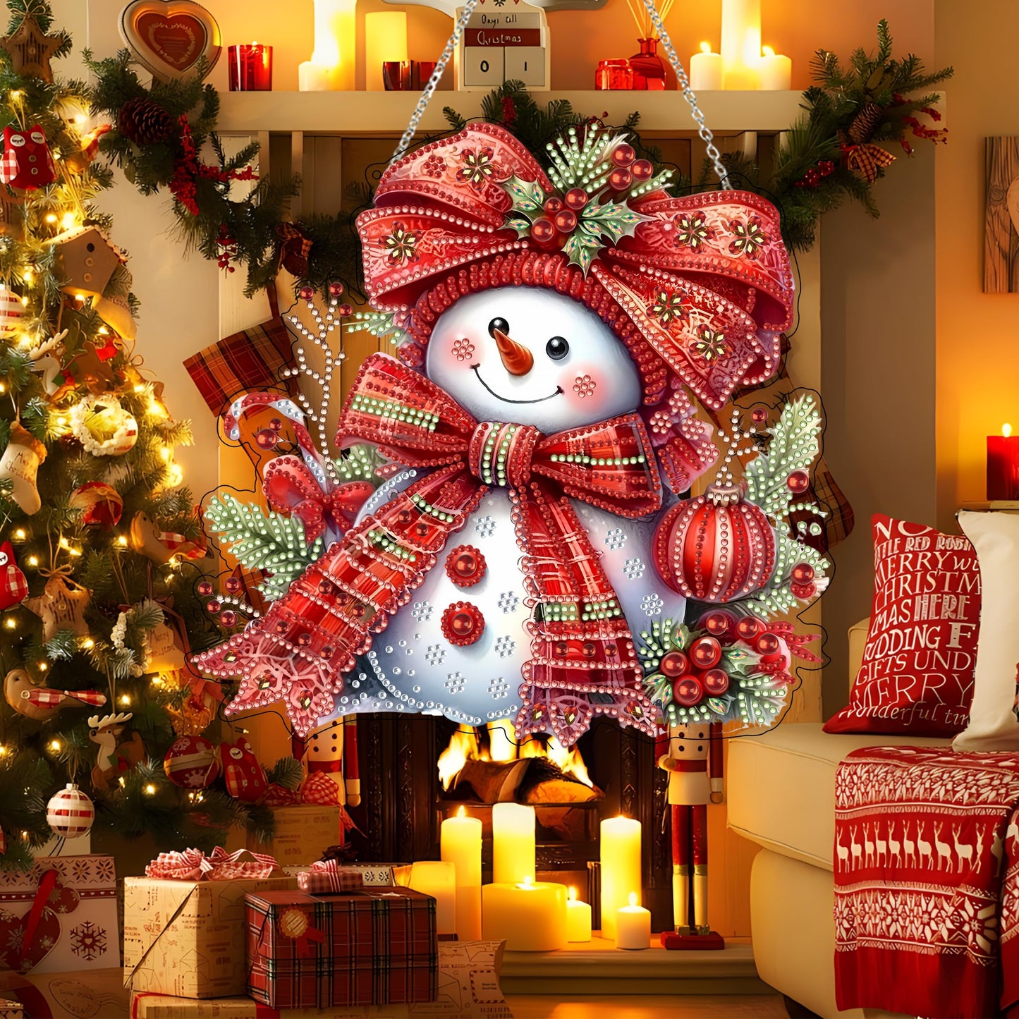 Diamond Art Hanging Kit for Adult,Special Shaped Rhinestone,DIY Acrylic Diamond Art Painting Window Pendants Home Garden Wall Hanging Kits Hanging Ornament,Double Sided. (Christmas Snowman)