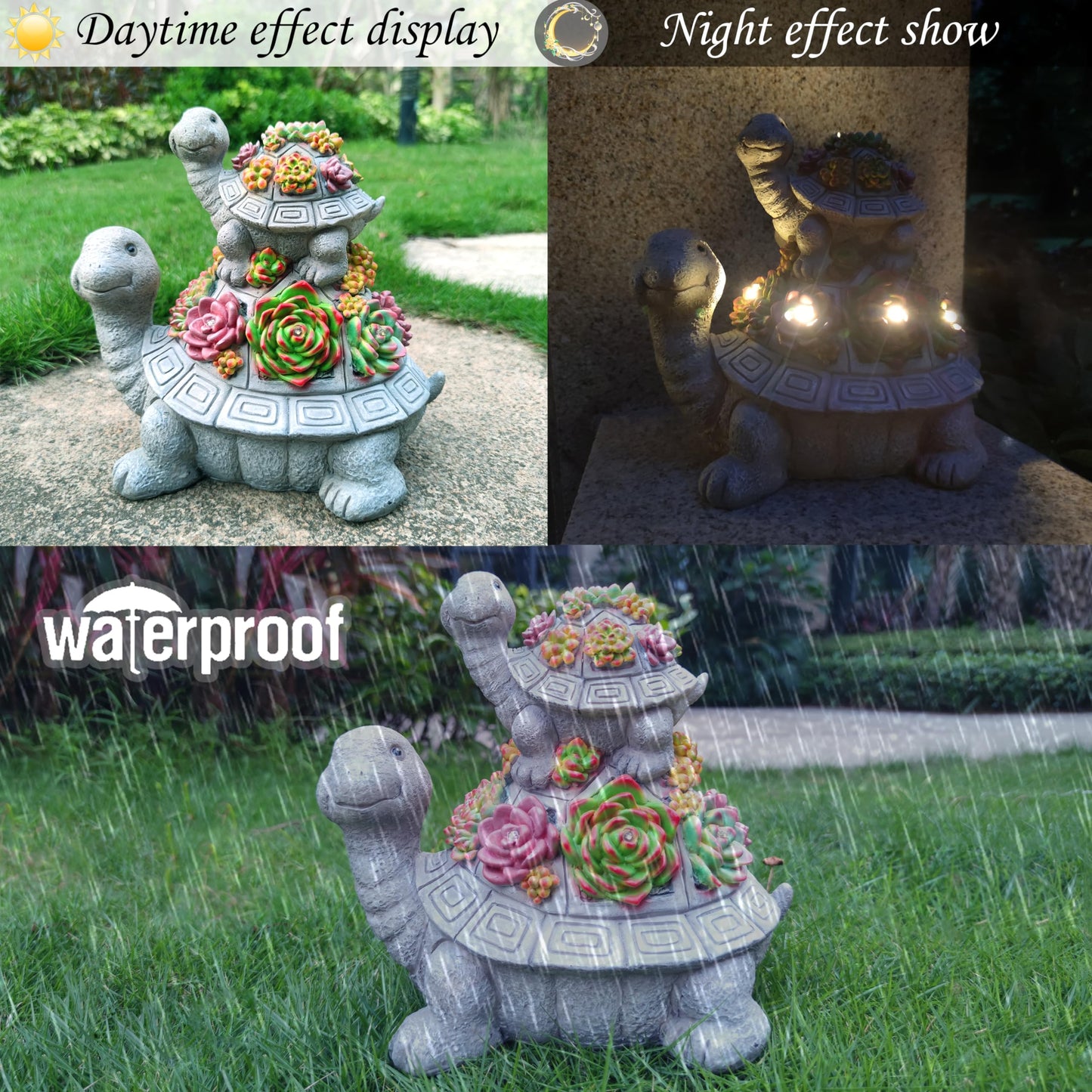 VIOYOUNS Large Turtle Solar Garden Outdoor Statues with Succulent and 6 LED Lights,Outside Solar Turtle Decor Art for Garden,Home,Lawn,Yard, Balcony Ornament