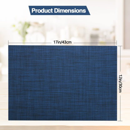 SLKQG Navy Blue Placemats Set of 8 - Easy Clean Washable Vinyl Placemats - Wipeable Heat Resistant Non-Slip Table Mats for Dining Table - 17x12 Inch (Navy Blue, 8)