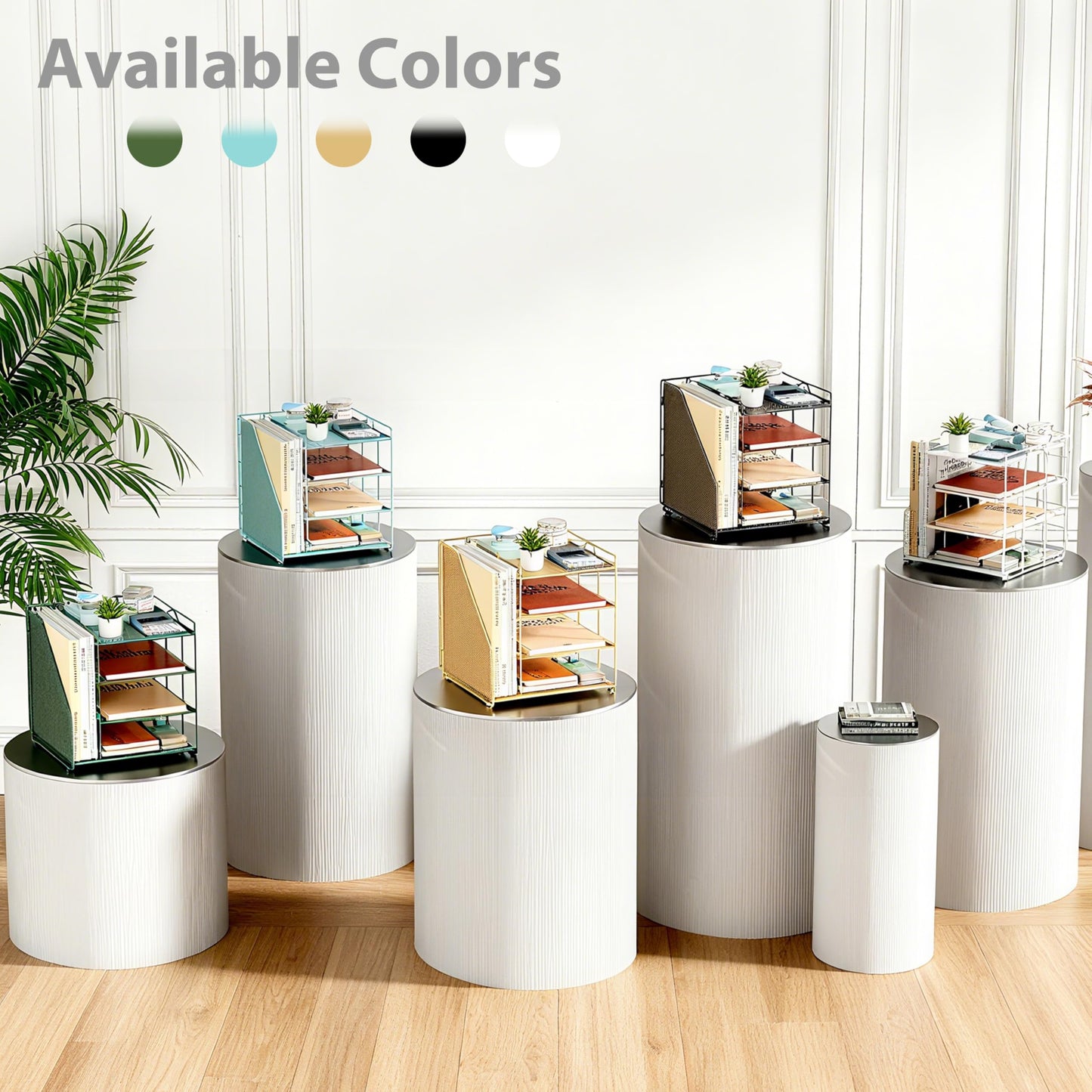 Becomrock Desk Organizer, 4-Tier Metal File Organizer for Desk with Vertical File Holder, Office Accessories and Desktop Storage for Office Supplies (Black)