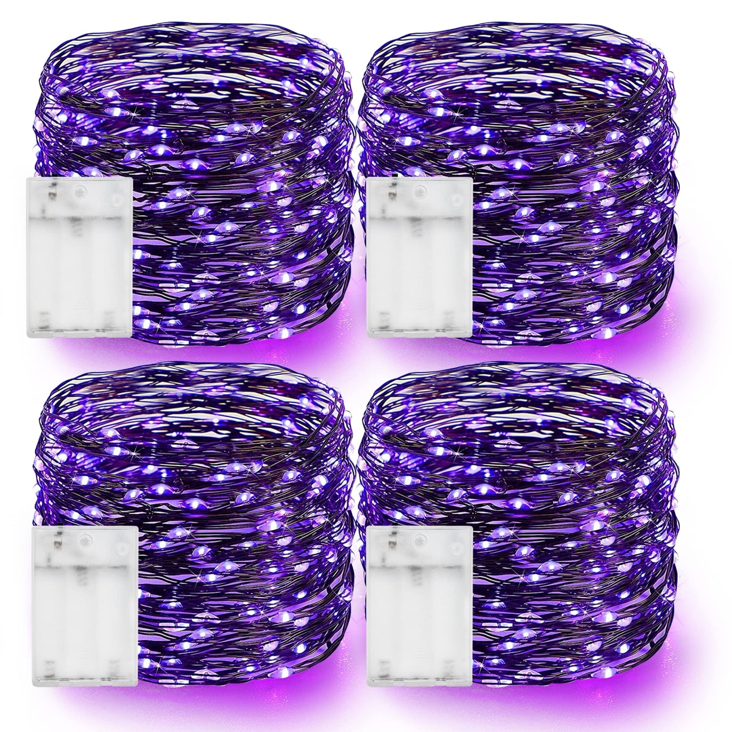 Dazzle Bright Purple Halloween Fairy String Lights, 4 Pack Total 80FT 240LED Copper Wire Battery Operated Waterproof Lights, Halloween Decorations for Indoor Home Outdoor Patio Yard Party Decor