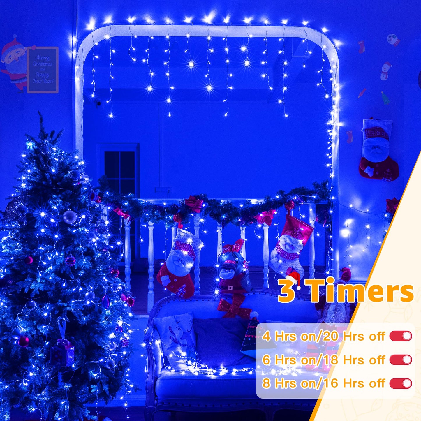 Ollny Icicle Lights for Outside 720LED 60FT, Blue Christmas Lights with Remote 8 Modes Dimmable, Waterproof Connectable Timer Hanging Light for House Outdoor Yard Indoor Decorations