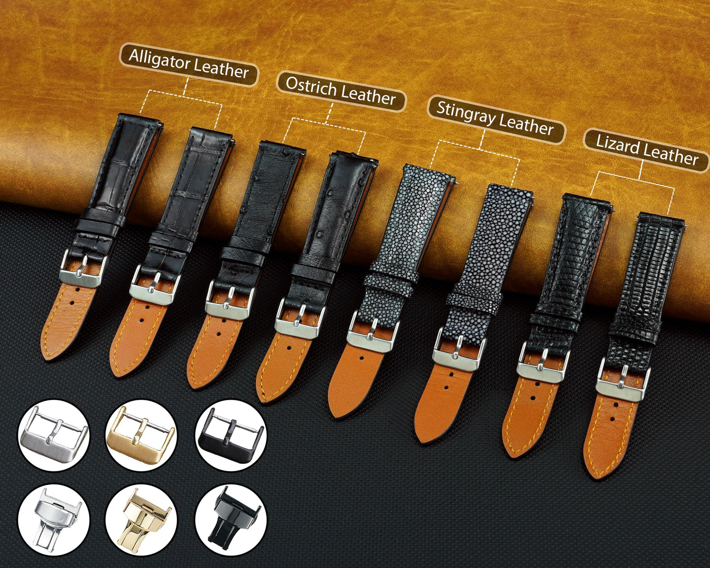 vinacreations Bespoke AIIigator Watch Band Handmade Personalized Leather Watch Strap Engraved Name Gifts for Men Father's Day Custom Lug Width 14mm 16mm 17mm 18mm 19mm 20mm 21mm 22mm 24mm