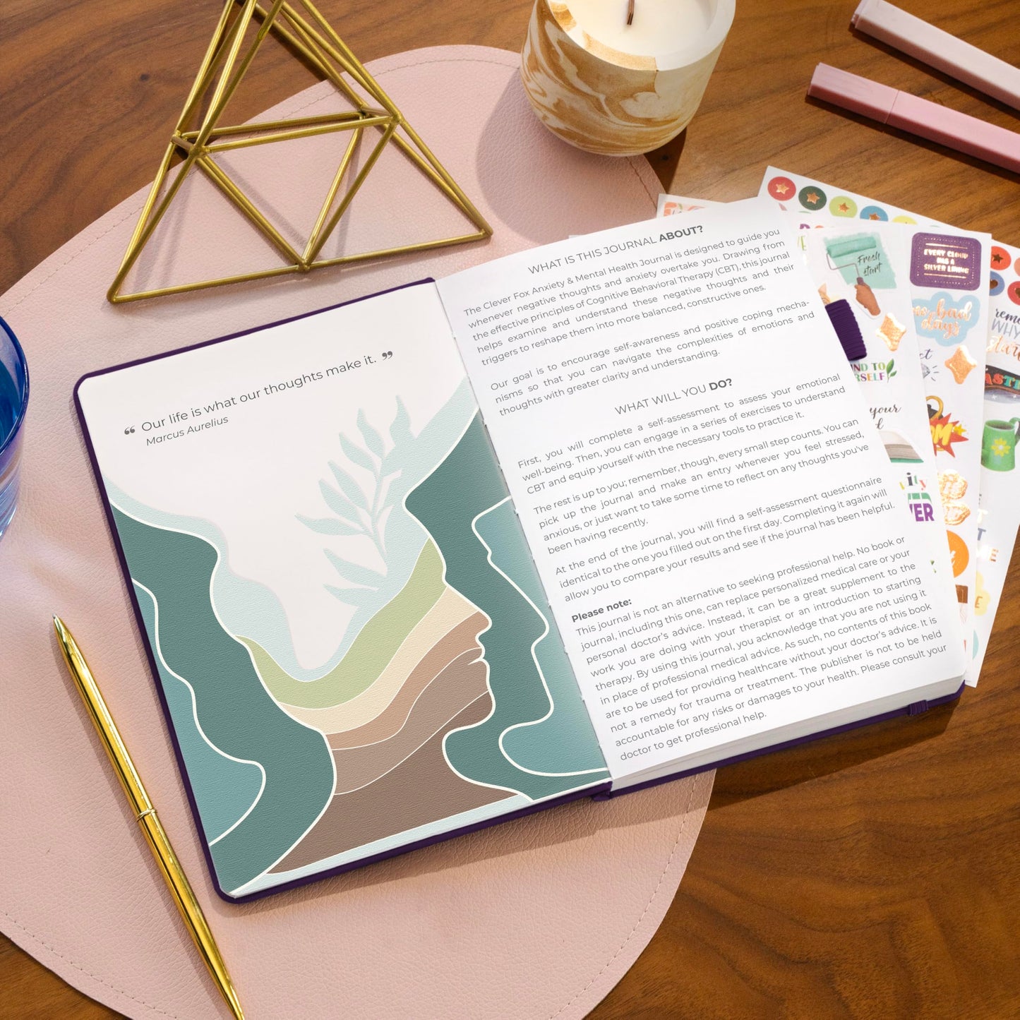 Clever Fox Mental Health & Anxiety Journal – Guided CBT Journal with Prompts for Self Help & Stress Relief – Mood & Emotion Tracker (Purple)