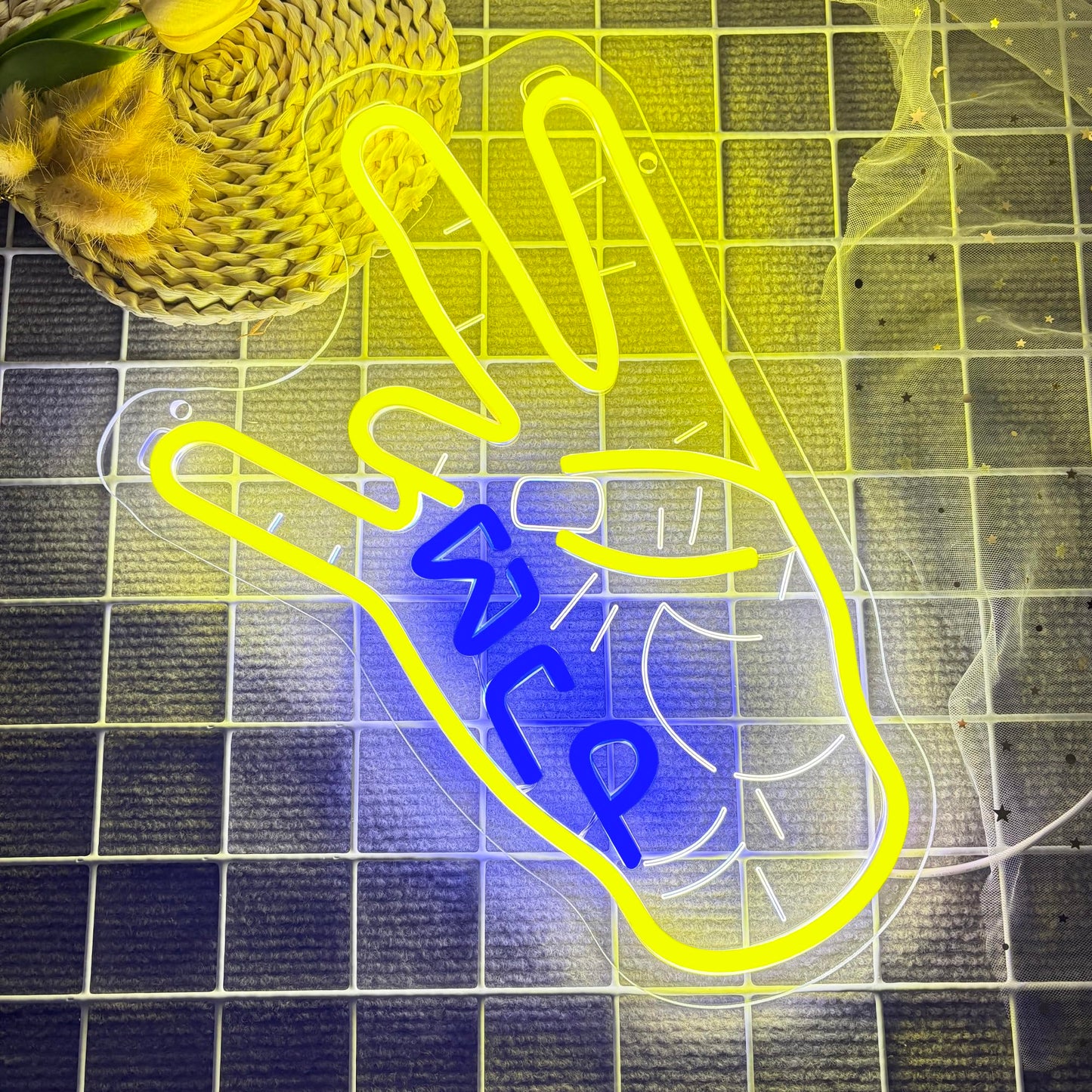Sigma Gamma Rho Hand Neon Sign, Greek Hand Symbol Signs Neon Sign, Dimmable LED Sorority and Frat Hand Symbol Signs, Office Party Bar Cafe Decor, Family and Friends Birthday Holiday Gift(15.7*10.3in)