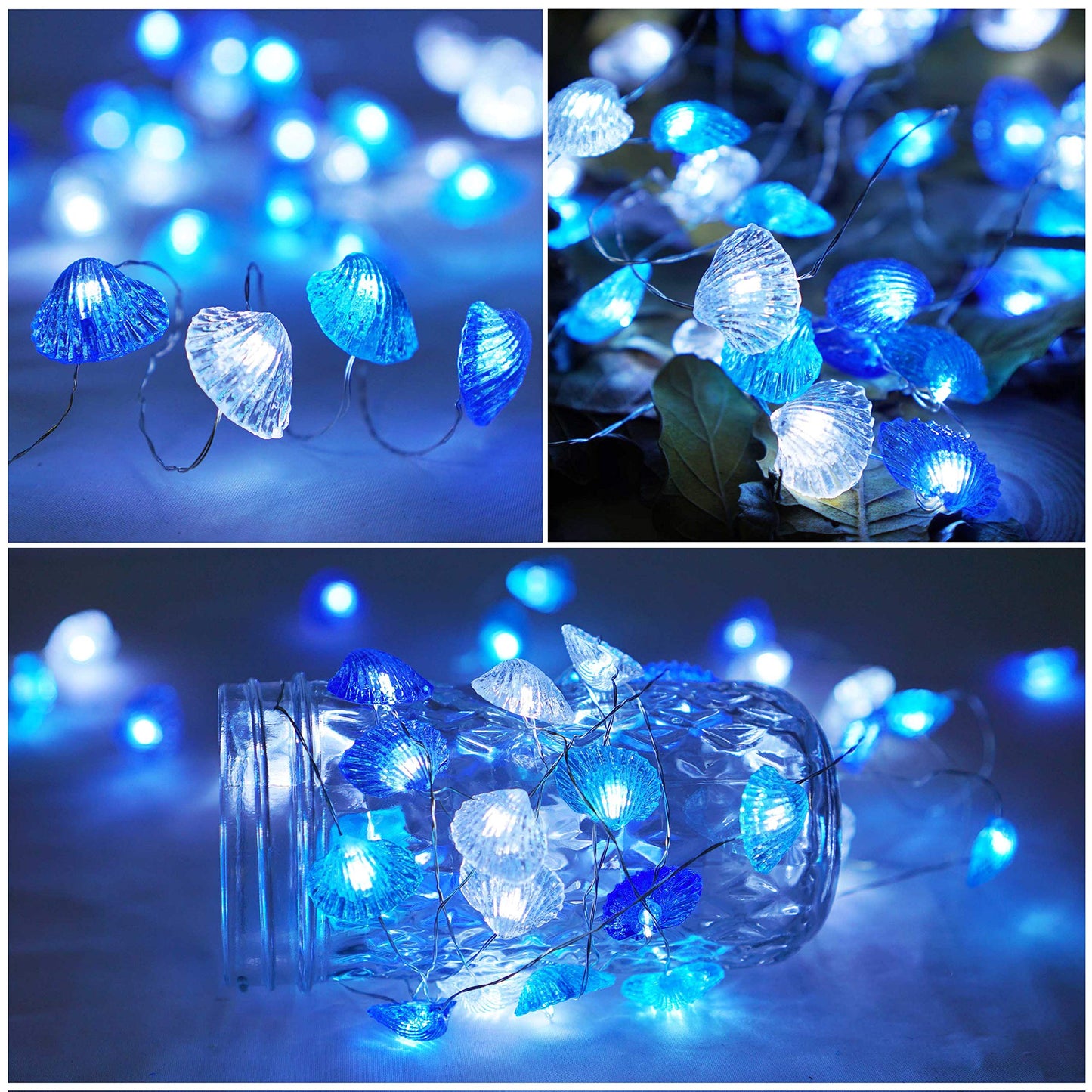 Cynzia Seashells String Lights, 40LED Beach Decoration Lights USB Plug in with 8 Modes Remote Control, Waterproof Ocean Fairy Lights for Bedroom Party Outdoor Wedding Holiday Christmas