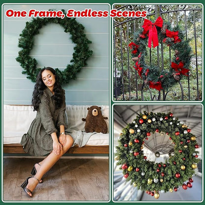 Fovths 24 Pieces Metal Christmas Wire Wreath Frame 30 Inch Green Wreath Ring with Floral Wire Form Front Door Garland Frame for Christmas Wedding Home DIY Crafts Supplies
