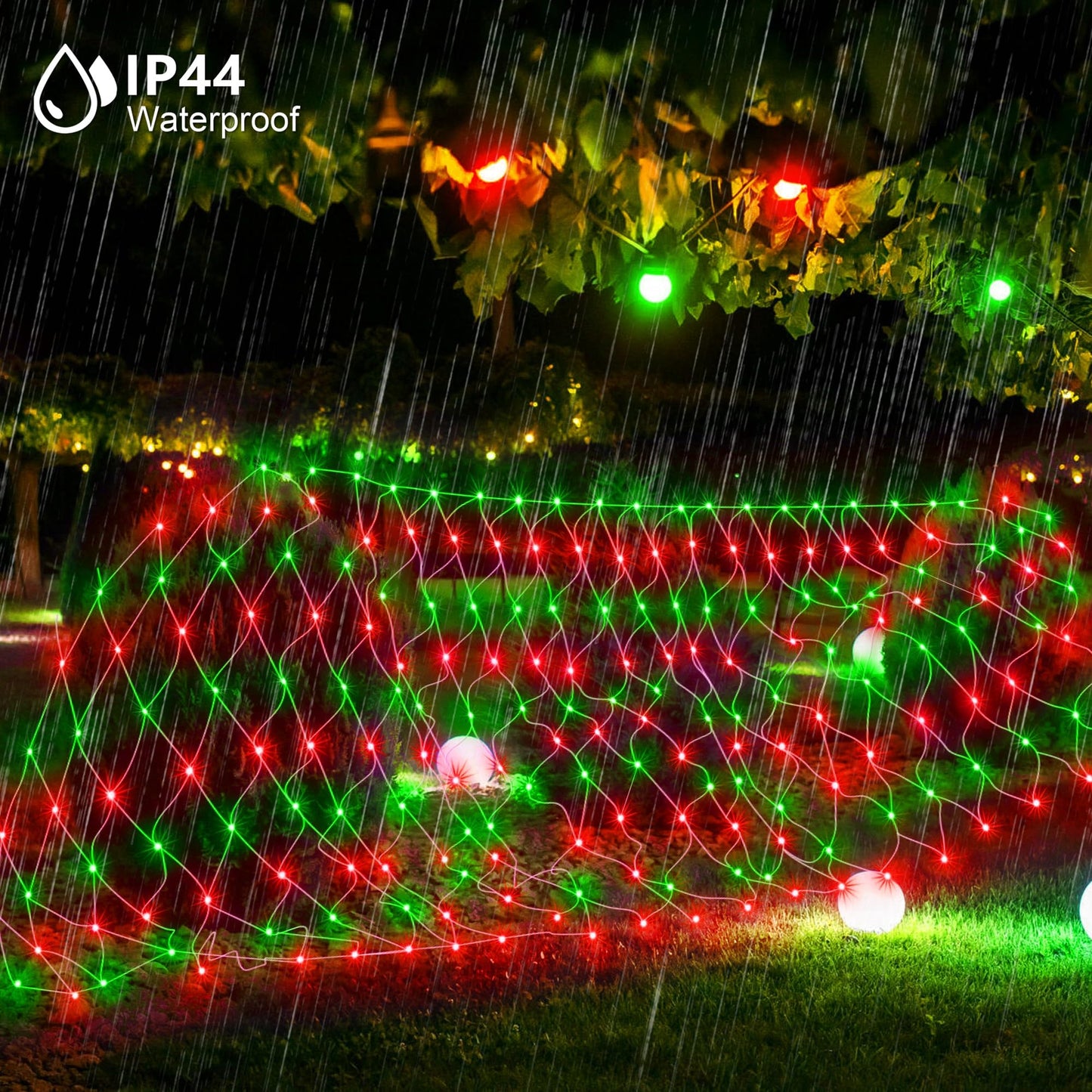 198 LED 9.8 FT*6.6 FT Net Lights Plug in, 8 Lighting Modes Mesh Light Connectable, Waterproof Christmas Net Lights Outdoor for Bushes, Wedding, Holiday, Garden, Xmas Tree Decorations(Red and Green)