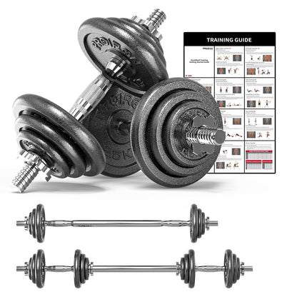 PROIRON 44Lbs Cast Iron Adjustable Dumbbell Set Hand Weight with Solid Dumbbell Handles Changed into Barbell Handily Great for Bodybuilding Fitness Weight Lifting Training Home Gym