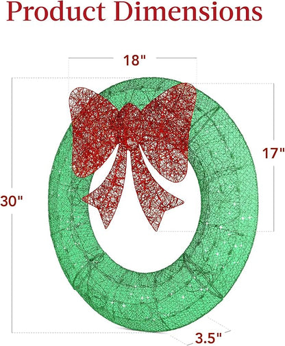 Best Choice Products 30in Pre-Lit Outdoor Christmas Wreath Decoration, LED Metal Holiday Decor for Home w/ 100 Lights, Bow - Green/Red