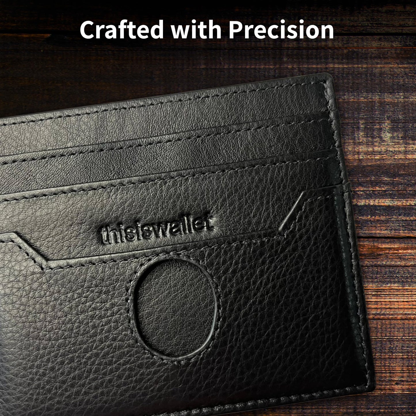 6 Card Minimalist Wallet for Men & Women - Genuine Leather Ultra Thin Black Credit Card Holder - Compatible with Amex Cards