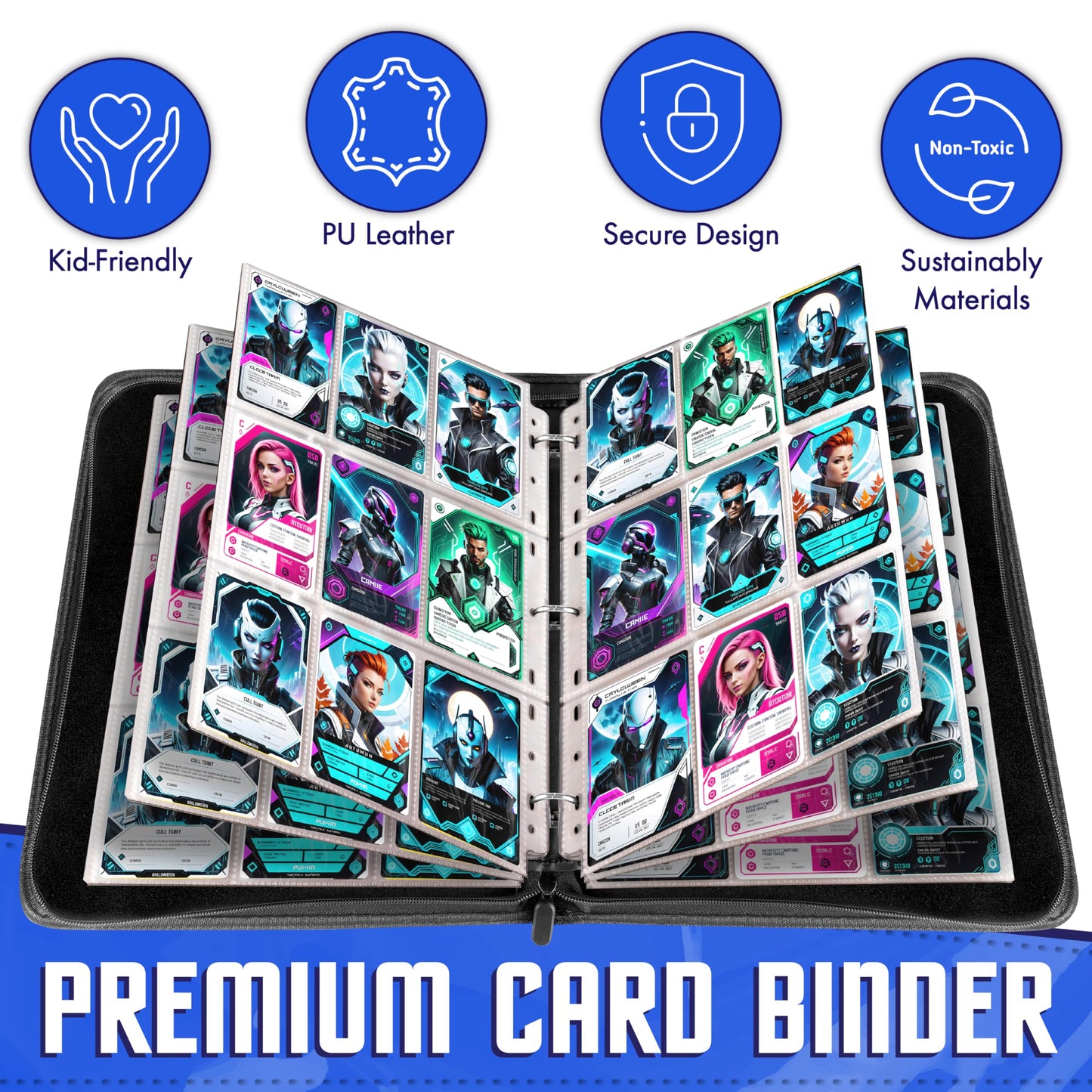 Pokemon Card Binder 900 Pocket with Magnifying Glass - Trading Card Storage Album Zipper 3 Ring for MTG Sports Cards TCG - Premium Red Holder Organizer