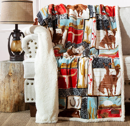Carstens, Inc. Wrangler Ultra Premium Super Soft Plush Sherpa Fleece Oversized Throw Blanket 54" x 68", Vintage Western