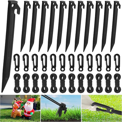 Aodaer 36 Pieces Plastic Inflatable Stakes Set Heavy Duty Halloween Christmas Yard Stake with Ropes and Hooks Anchoring Ground Stake for Xmas Garden Inflatables Accessories, Black
