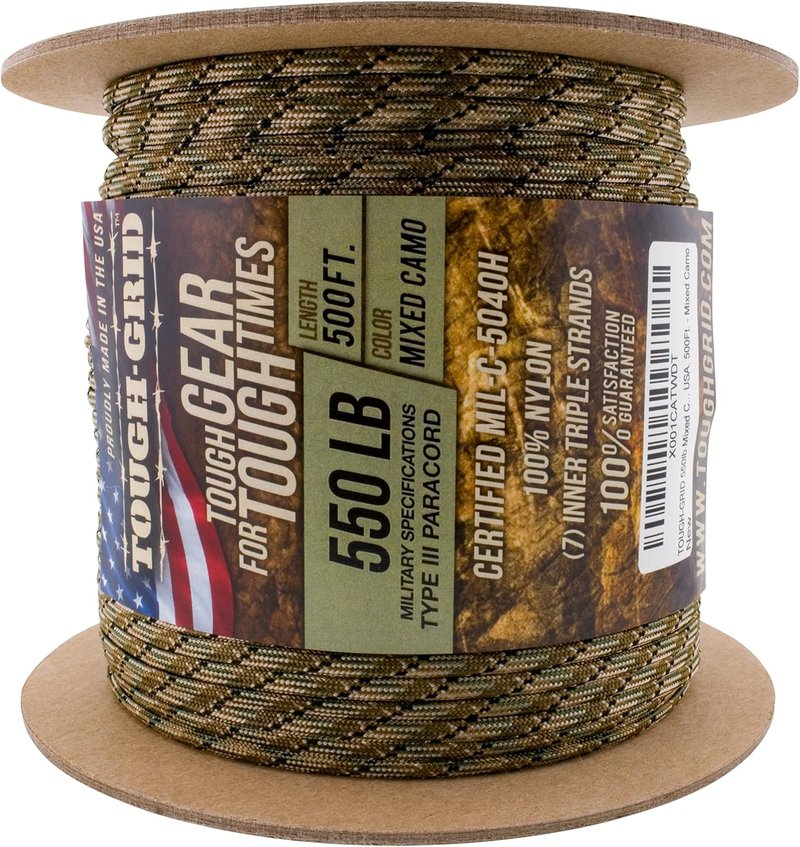TOUGH-GRID 550 Paracord Rope - Durable Nylon Survival Cord for Camping & Tactical Gear | Made in USA