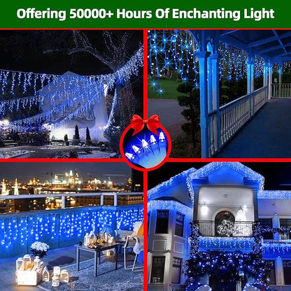 1620 LED Christmas Lights with 360 Drops,164ft 8 Modes Fairy Hanging String Lights with Timer Waterproof, Plug-in Hanging String Lights for Outdoor Holiday Wedding Party Christmas Decor (Blue)