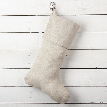 SARO LIFESTYLE 7"x15" Linen Christmas Stocking – Toscana Collection – Natural Solid Edge –– Classic Holiday Farmhouse Décor